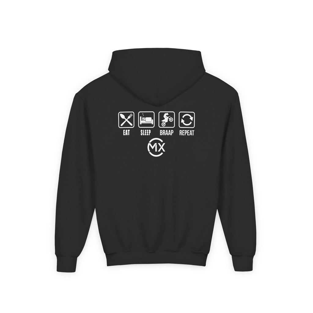 Motocross kids Hoodie - "Eat Sleep Braap Repeat" MX Apparel Pullover